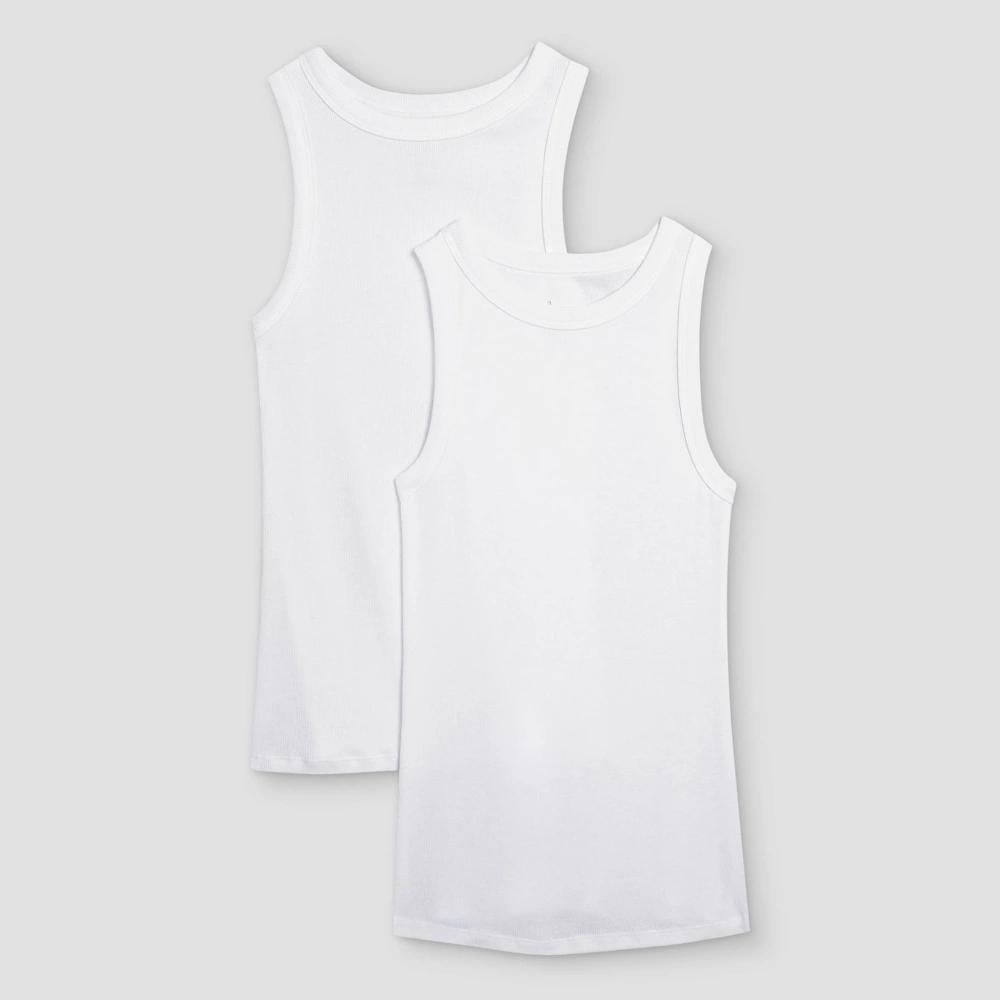 Women's Slim Fit Ribbed 2pk Bundle Tank Top - A New Day™ White/White 4X: Cotton Modal Blend, Sleeveless Pullover Product Image