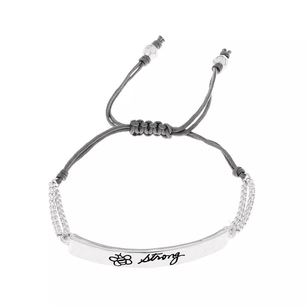Bella Uno Silver Tone BEE Strong Adjustable Cord Bracelet, Womens Product Image