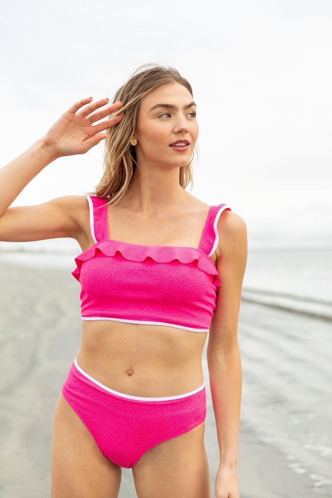 Let's Sea What Happens Pink Ruffle Detail Bikini Top FINAL SALE Product Image