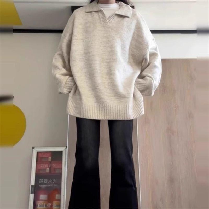 Collar Melange Oversized Sweater Product Image