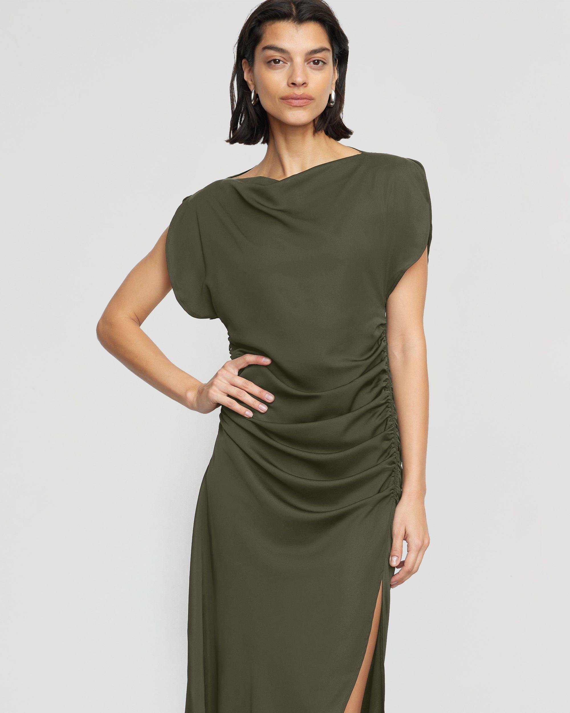 Yuyan Ruched-Waist Side-Slit Dress Product Image