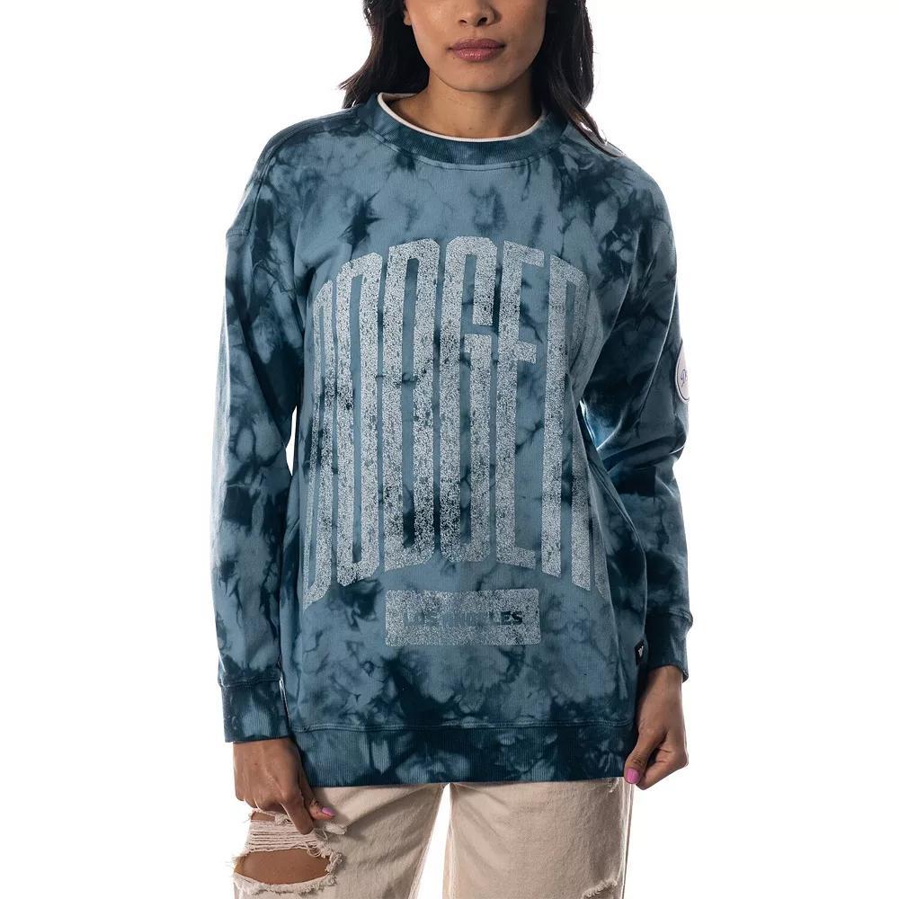 Women's The Wild Collective Blue Los Angeles Dodgers Overdyed Pullover Sweatshirt, Size: Small Product Image