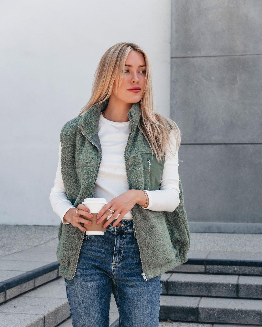 Mountainside Zip Up Fleece Vest - Sage - FINAL SALE Product Image