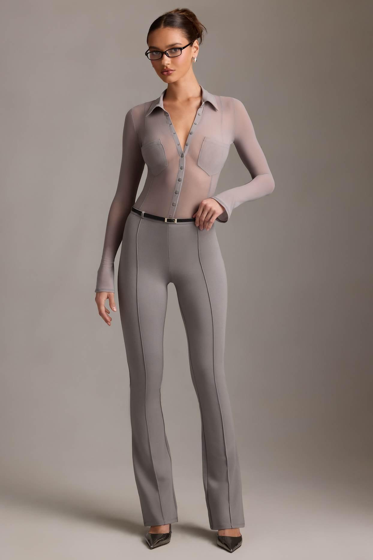 Sheer Long-Sleeve Shirt in Grey Product Image