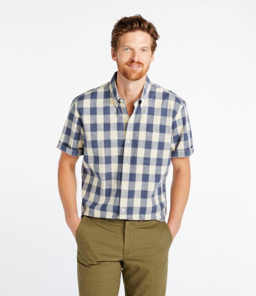 
                            Men's Comfort Stretch® Chambray Shirt, Traditional Untucked Fit, Short-Sleeve, Plaid
                         Product Image