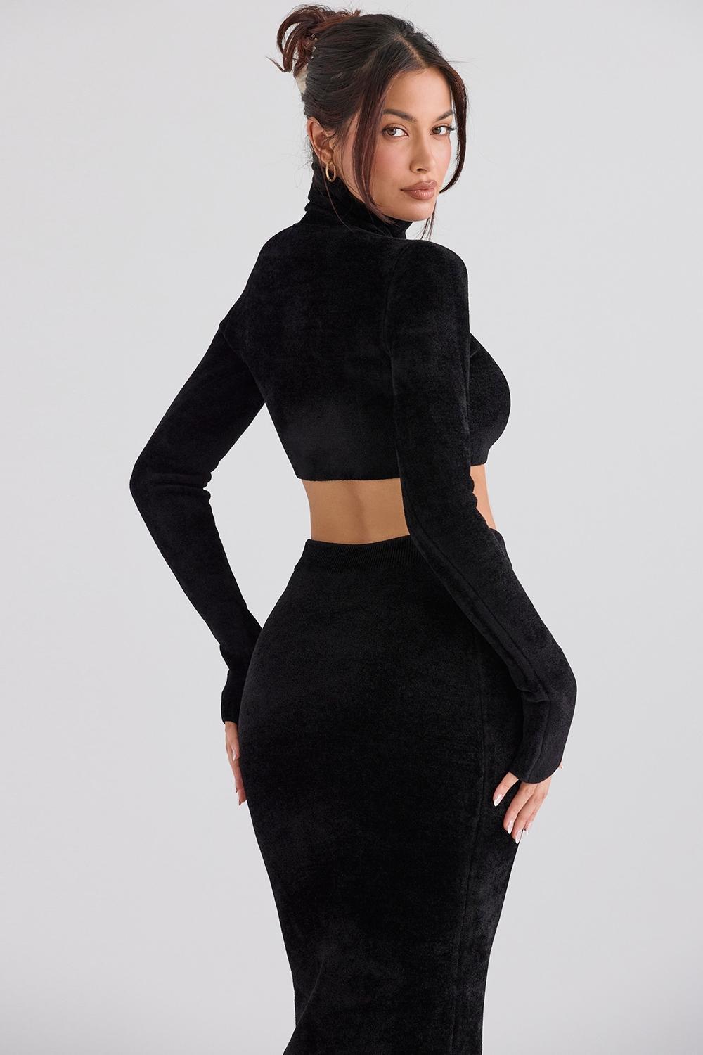 Suri Black Chenille Cropped Top Product Image