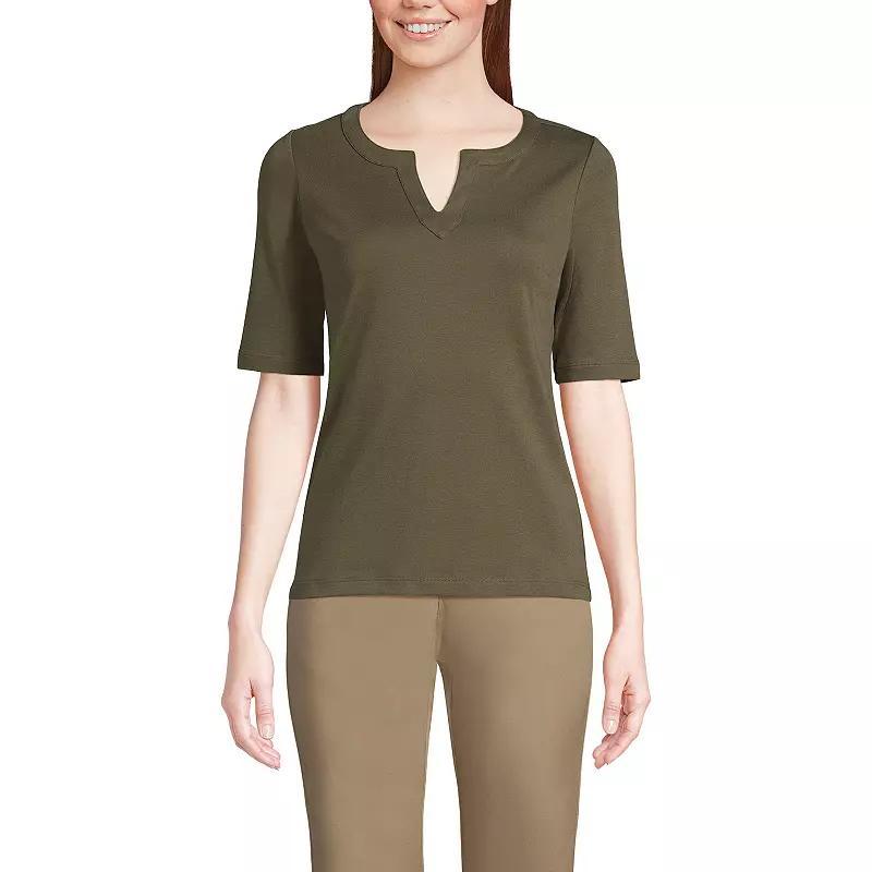 Womens Lands End Modern Half Sleeve Splitneck Top Blue Shadow Product Image