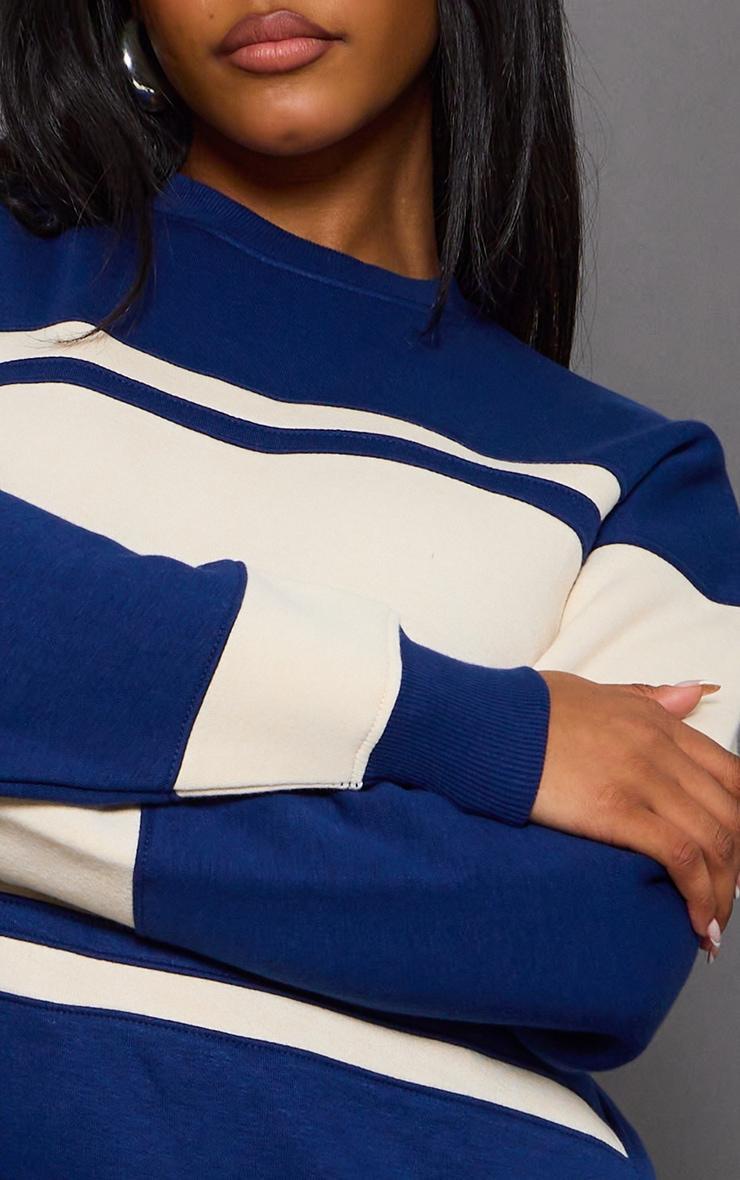 Navy Graphic Contrast Stripe Sweater Dress Product Image