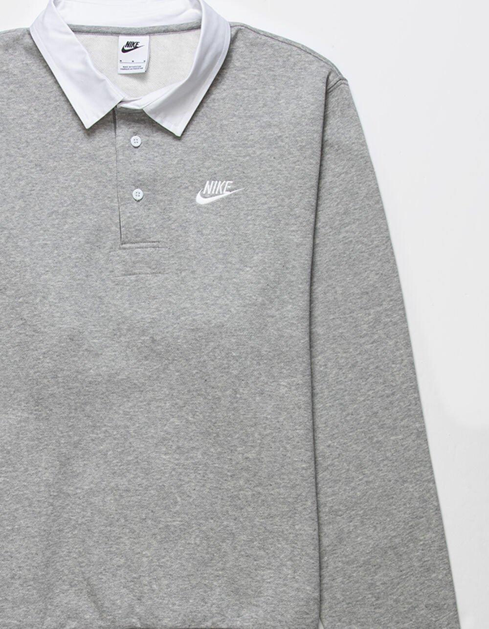 NIKE Club Fleece Bushed Back Long Sleeve Mens Polo Shirt - GRAY Product Image