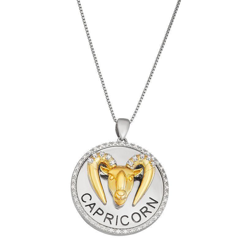 Jewelexcess 1/6 Carat T.W. Diamond Two-Tone Sterling Silver Zodiac Pendant Necklace, Womens Aquarius Product Image