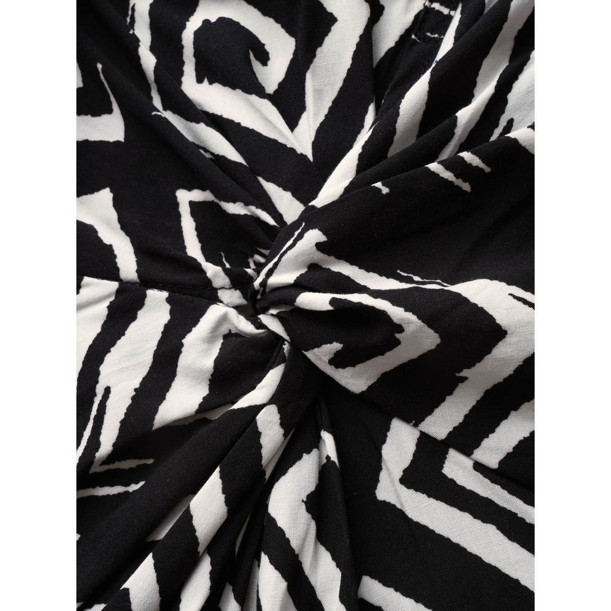 Plus Size Geometric Twist Front Midi Dress Black Women At the Office Twist V-neck Short sleeve Curvy BloomChic 22-24/3X Product Image