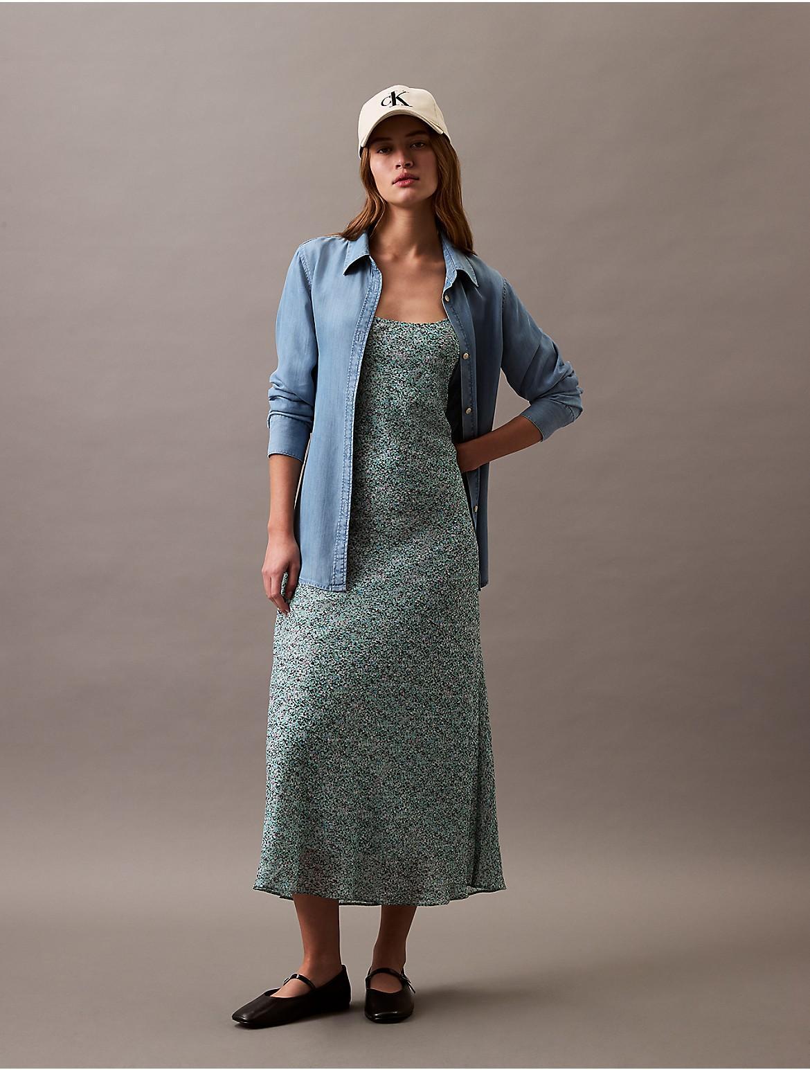 Calvin Klein Womens Printed Abstract Georgette Slip Dress - Blue Product Image