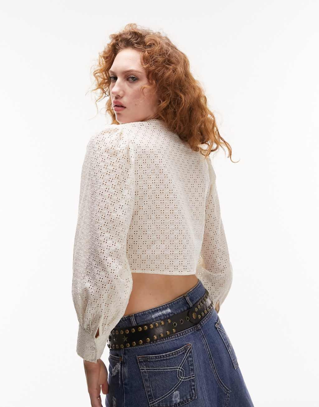 Topshop long sleeve broderie top Product Image