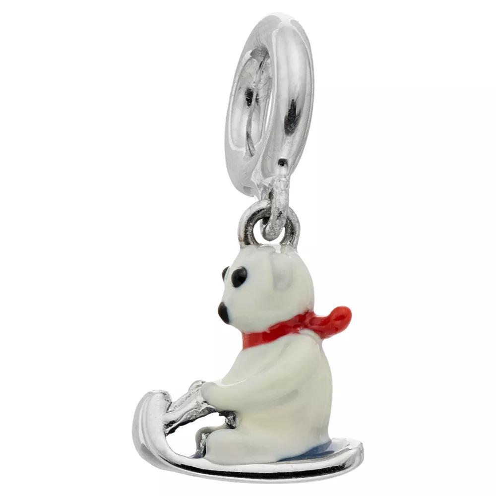 Lavish by TJM Sterling Silver Enamel Skiing Bear Charm, Women's Product Image
