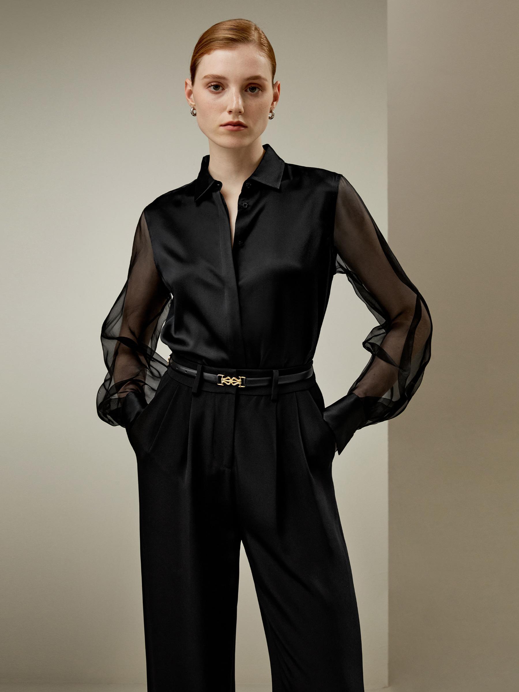 LILYSILK Silk Tops for Women - Black Silk - Gorgeous Crisp Sleeve Top XS Product Image