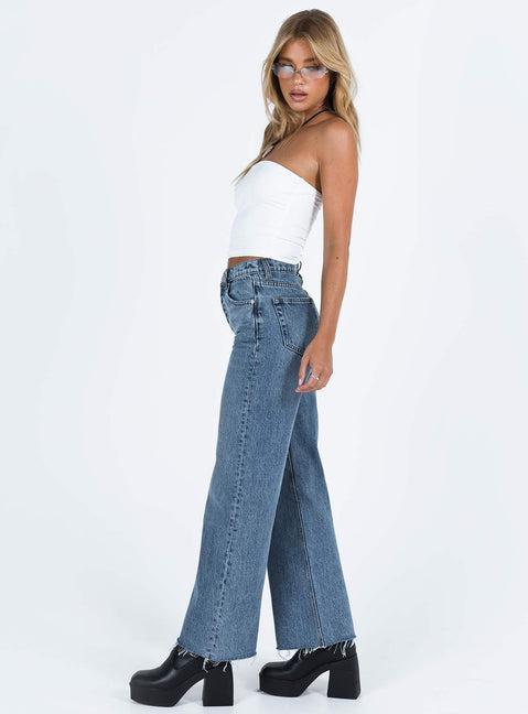 Fawcett High Rise Straight Leg Jeans Mid Blue Wash Product Image