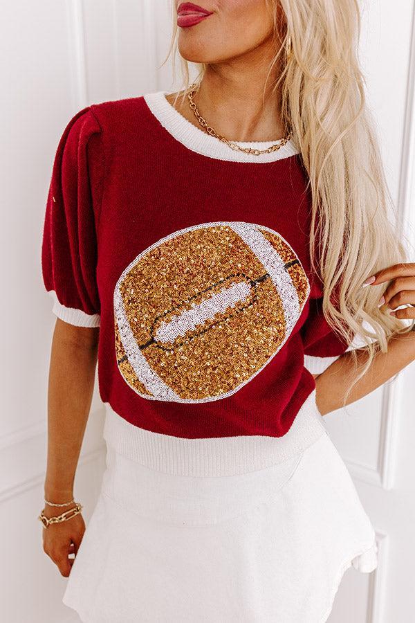 Tailgate Cutie Sequin Sweater Top in Crimson Product Image