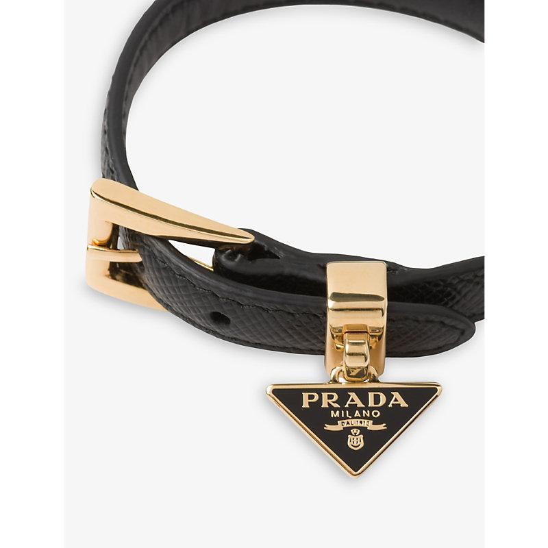 PRADA Womens Black Logo-charm Leather Bracelet Product Image