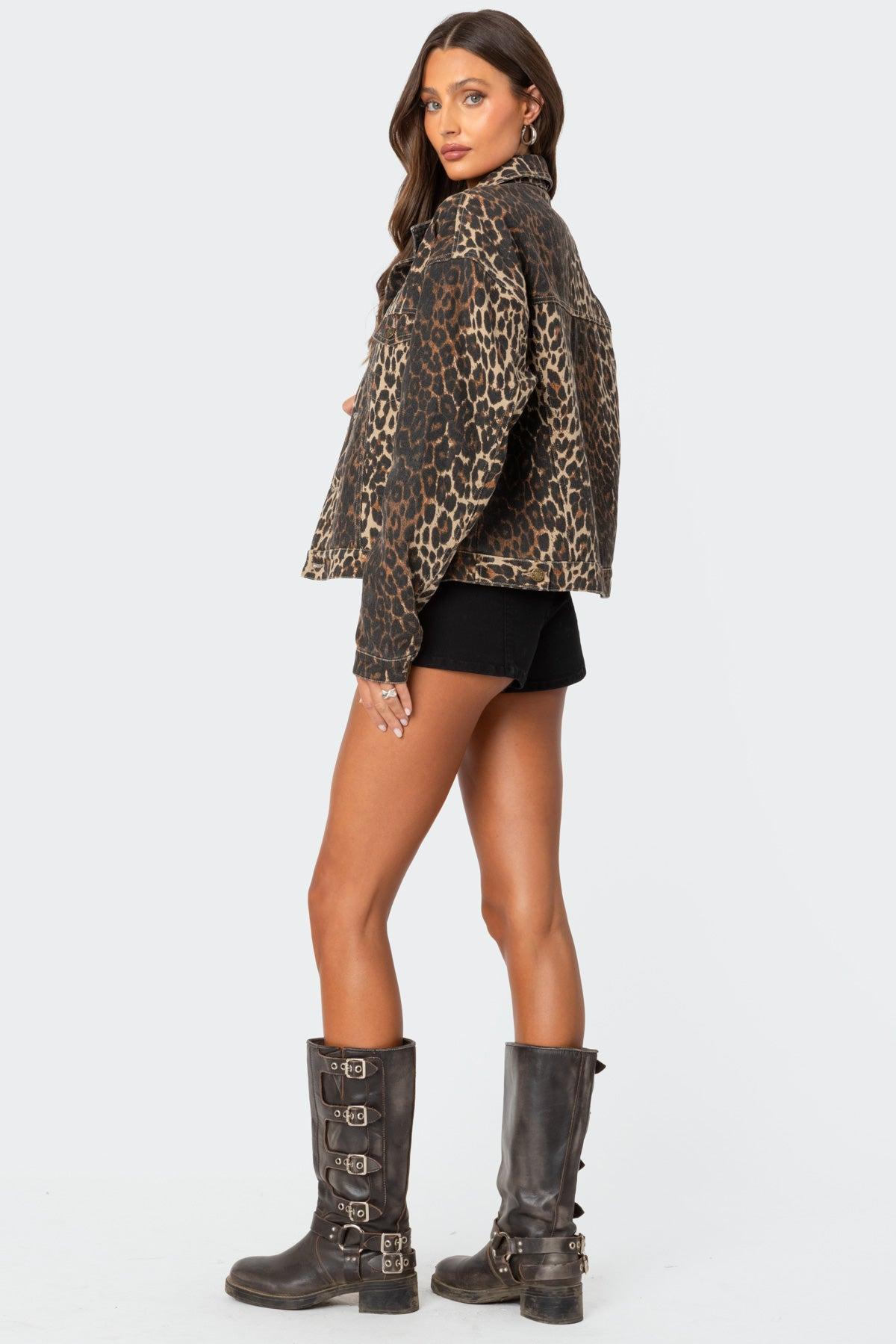 Leopard Print Denim Jacket Product Image