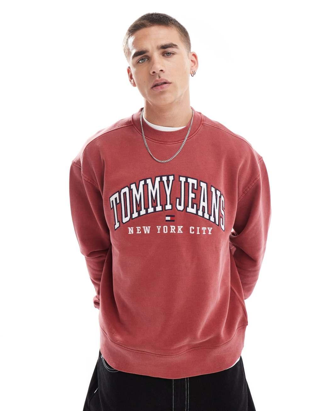 Tommy Jeans varsity logo sweatshirt in washed red Product Image