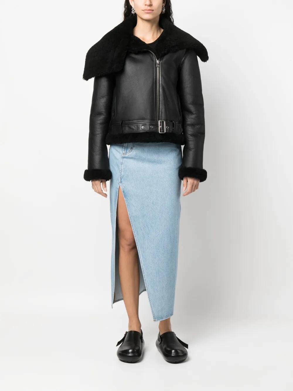 JW ANDERSON Shearling-trim Leather Biker Jacket In Black Product Image