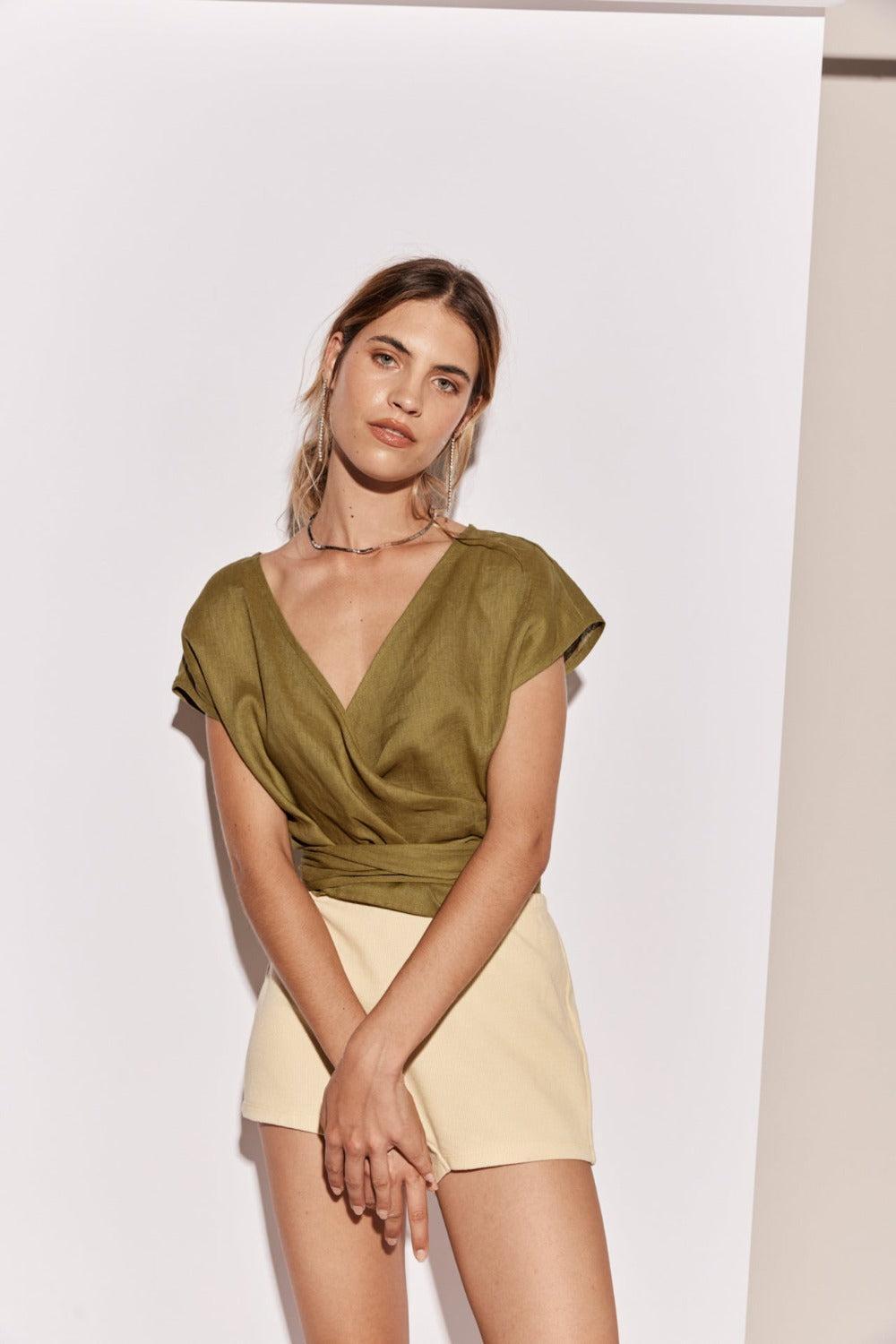 Aki Linen Maxi Skirt Olive Product Image
