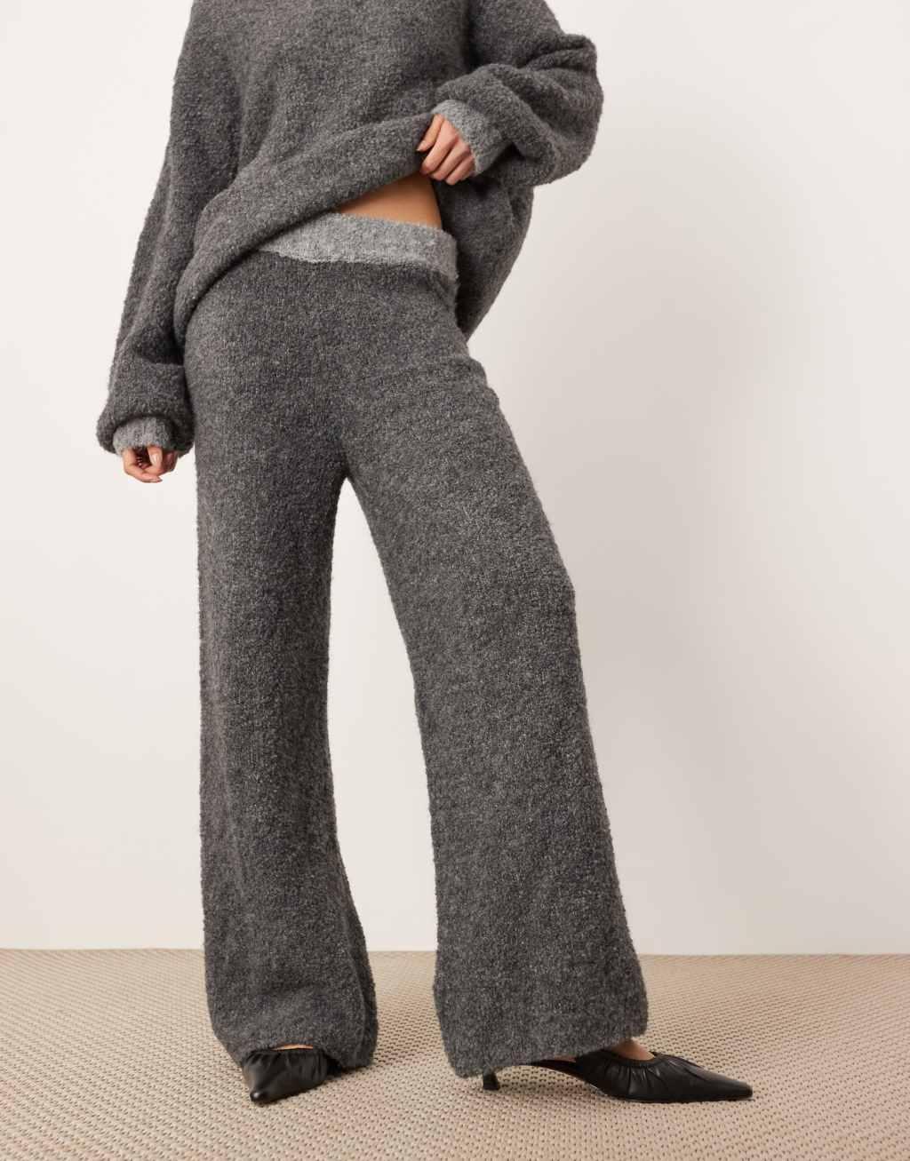 ASOS EDITION boucle knit wide leg pants in charcoal - part of a set Product Image