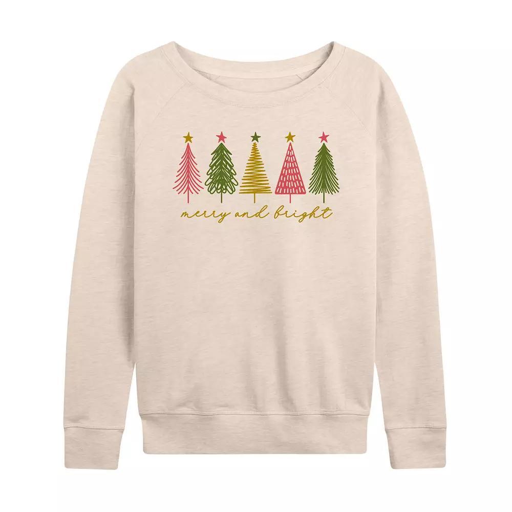 Women's Merry & Bright Christmas French Terry Long Sleeve Tee, Size: Large, Beige Product Image