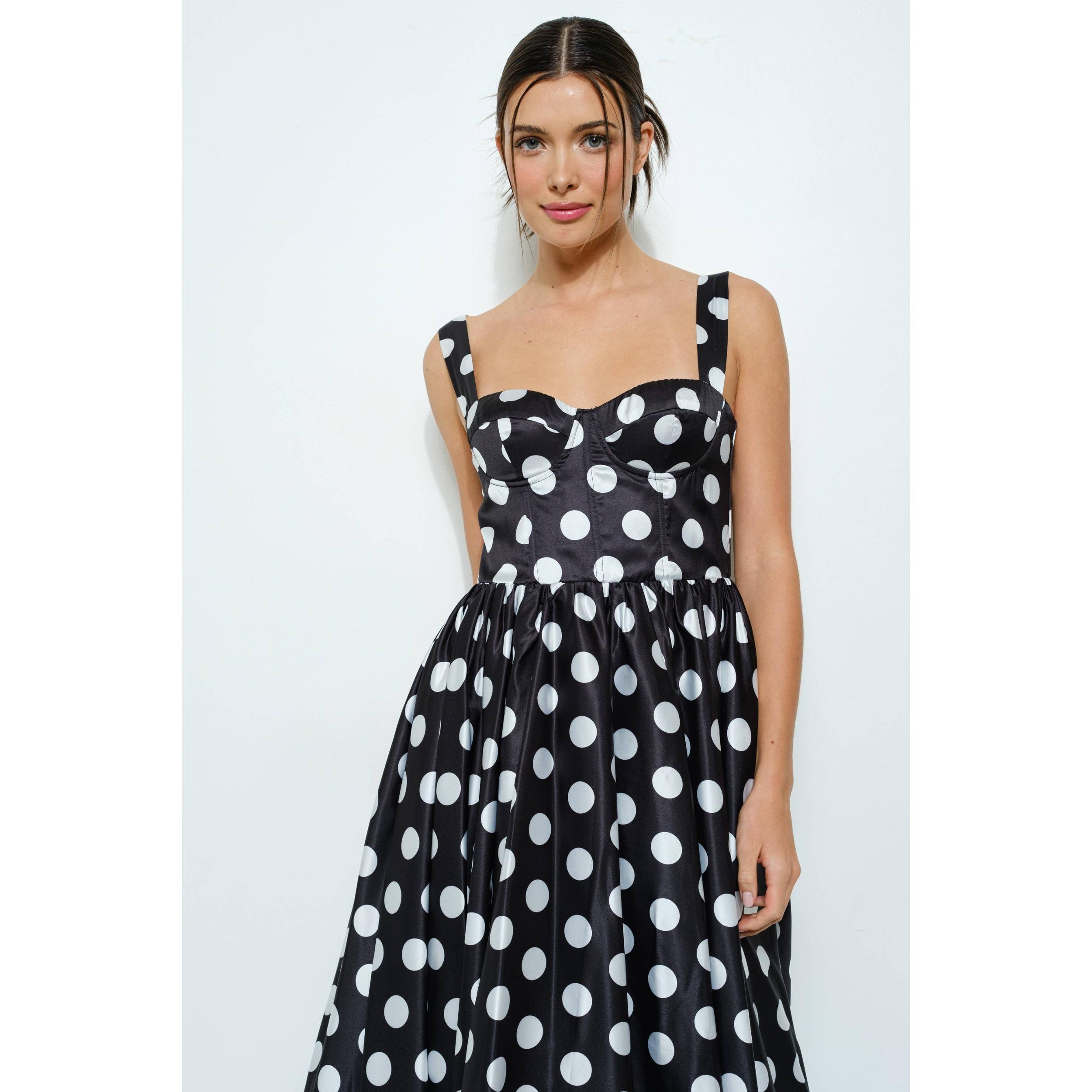 Polka Dot Bustier Midi Dress Product Image