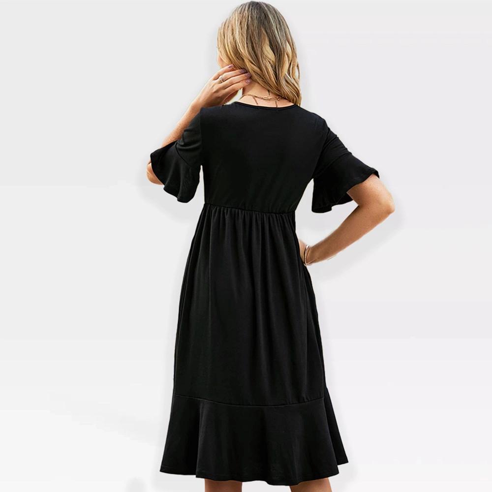 Womens Dress Ruffled Sleeve High Waist A Line Dress Round Neck Fit and Flare Dress Flowy Dress with Flounce Hem Product Image