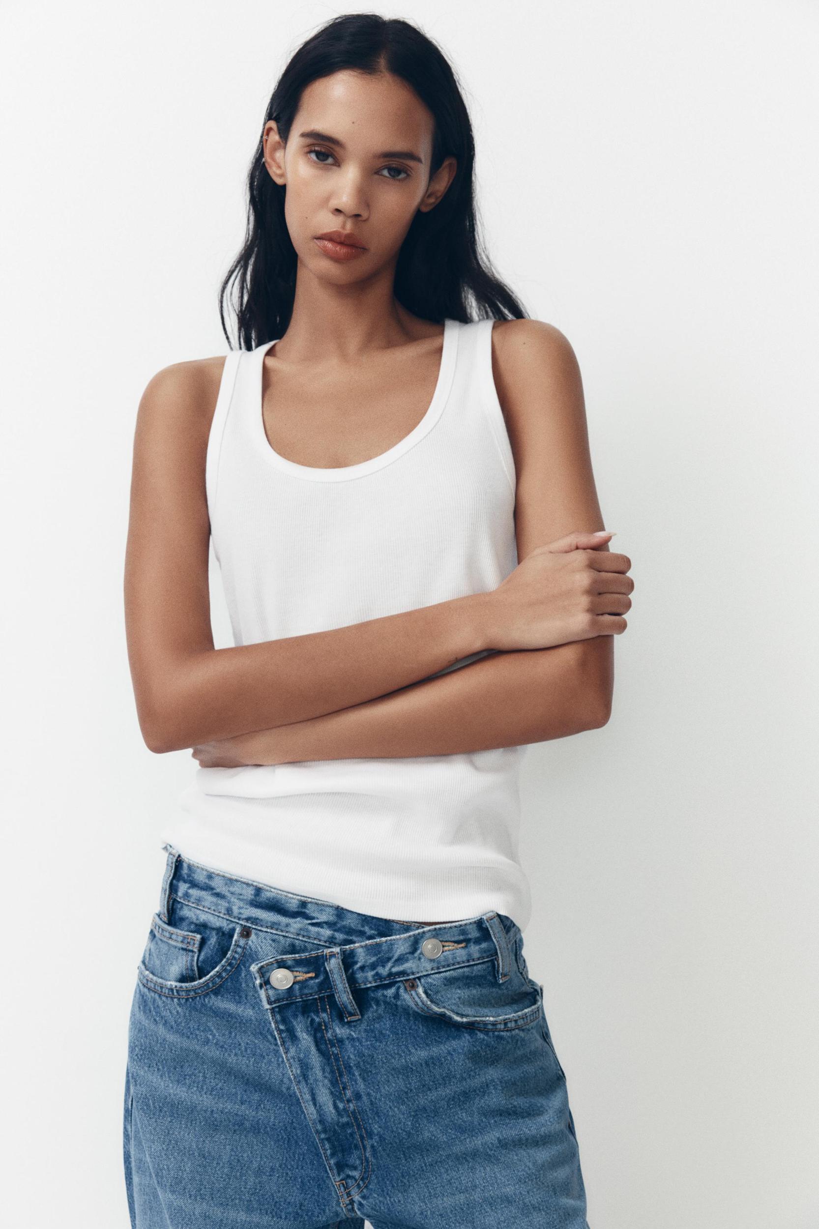TRF HIGH WAIST CROSSOVER WAIST WIDE LEG JEANS Product Image