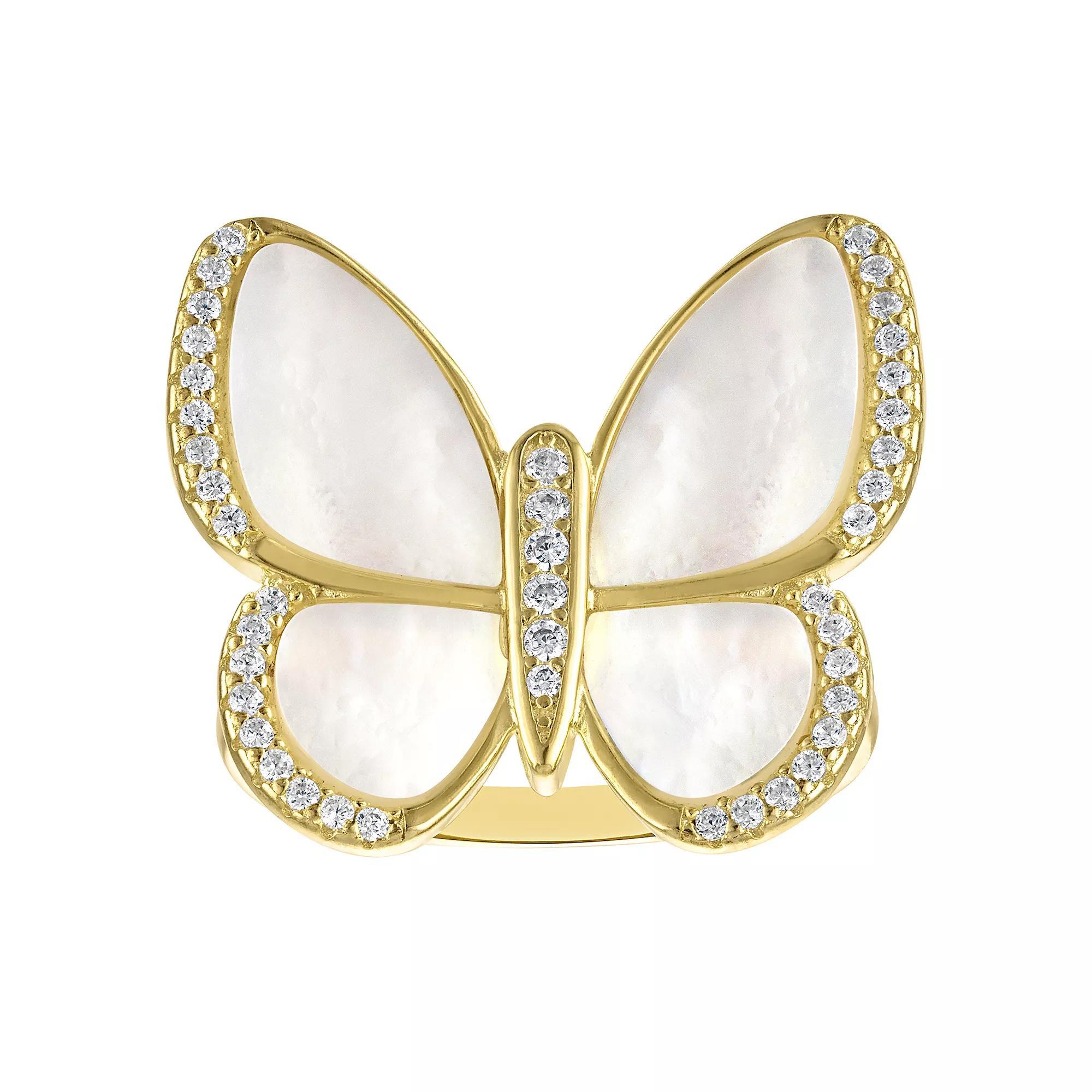Designs by Gioelli Gold Over Sterling Silver Mother-of-Pearl Butterfly Ring, Women's, Size: 6, Gold Tone Product Image
