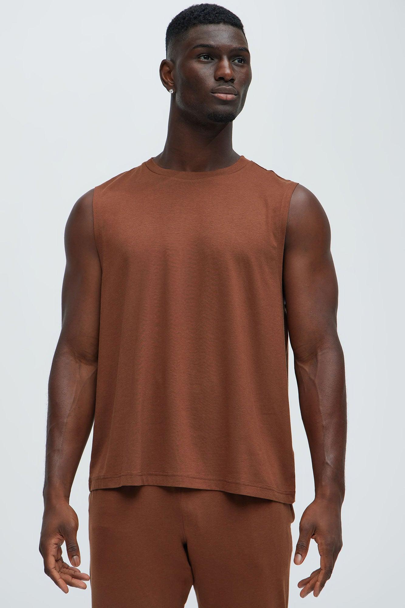 Essential Modal Lounge Sleeveless Muscle Tee - Brown Product Image