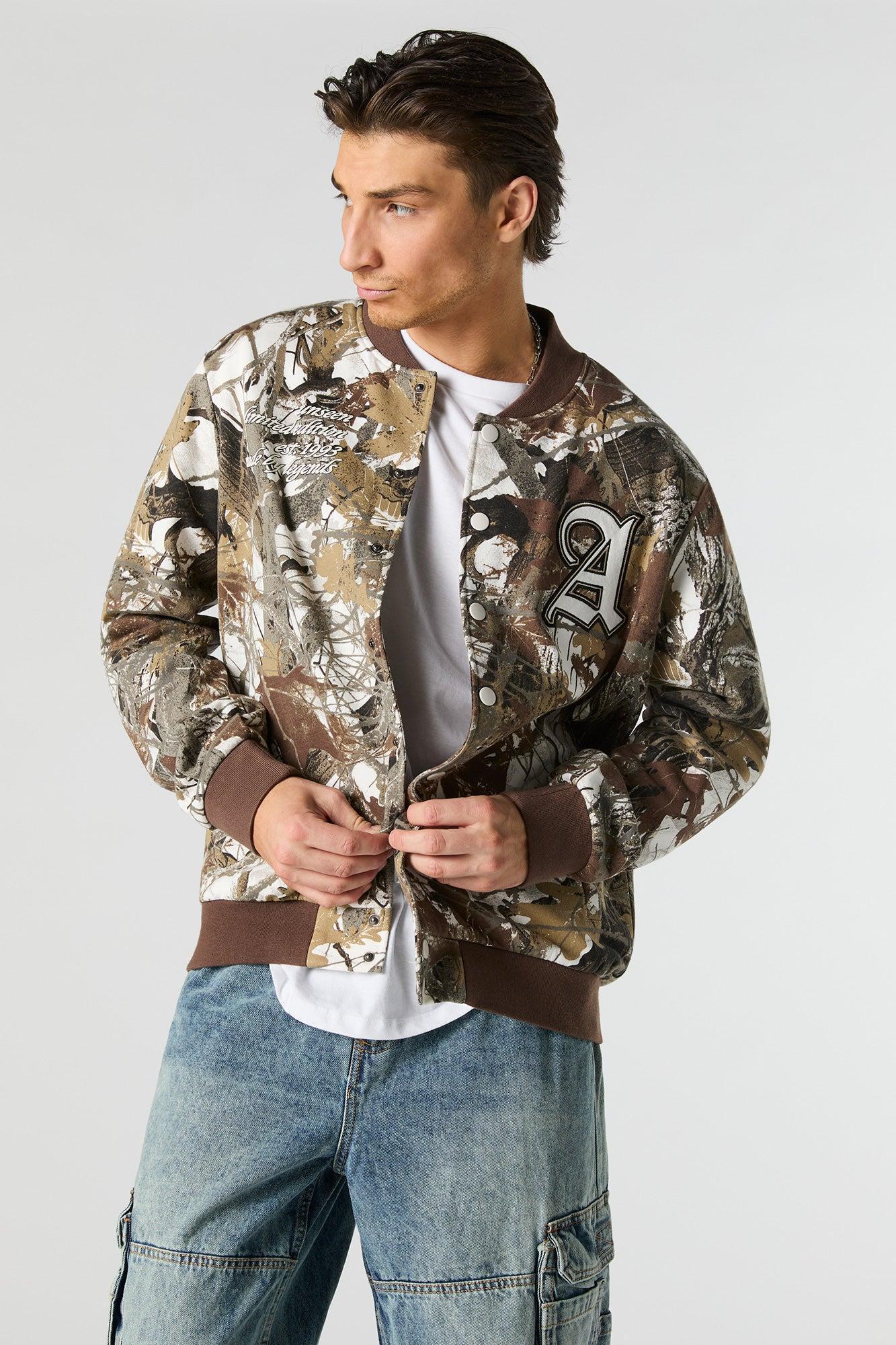 Embroidered Graphic Fleece Varsity Jacket Male Product Image