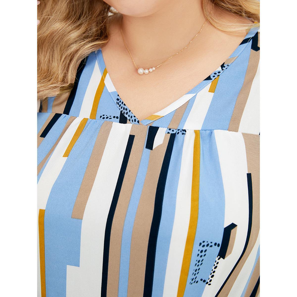Plus Size Geometric Print V Neck Pocket Flutter Cap Sleeve Midi Dress Multicolor Women Elegant Ruffles V-neck Cap Sleeve Curvy Knee Dress BloomChic 30/6X Product Image