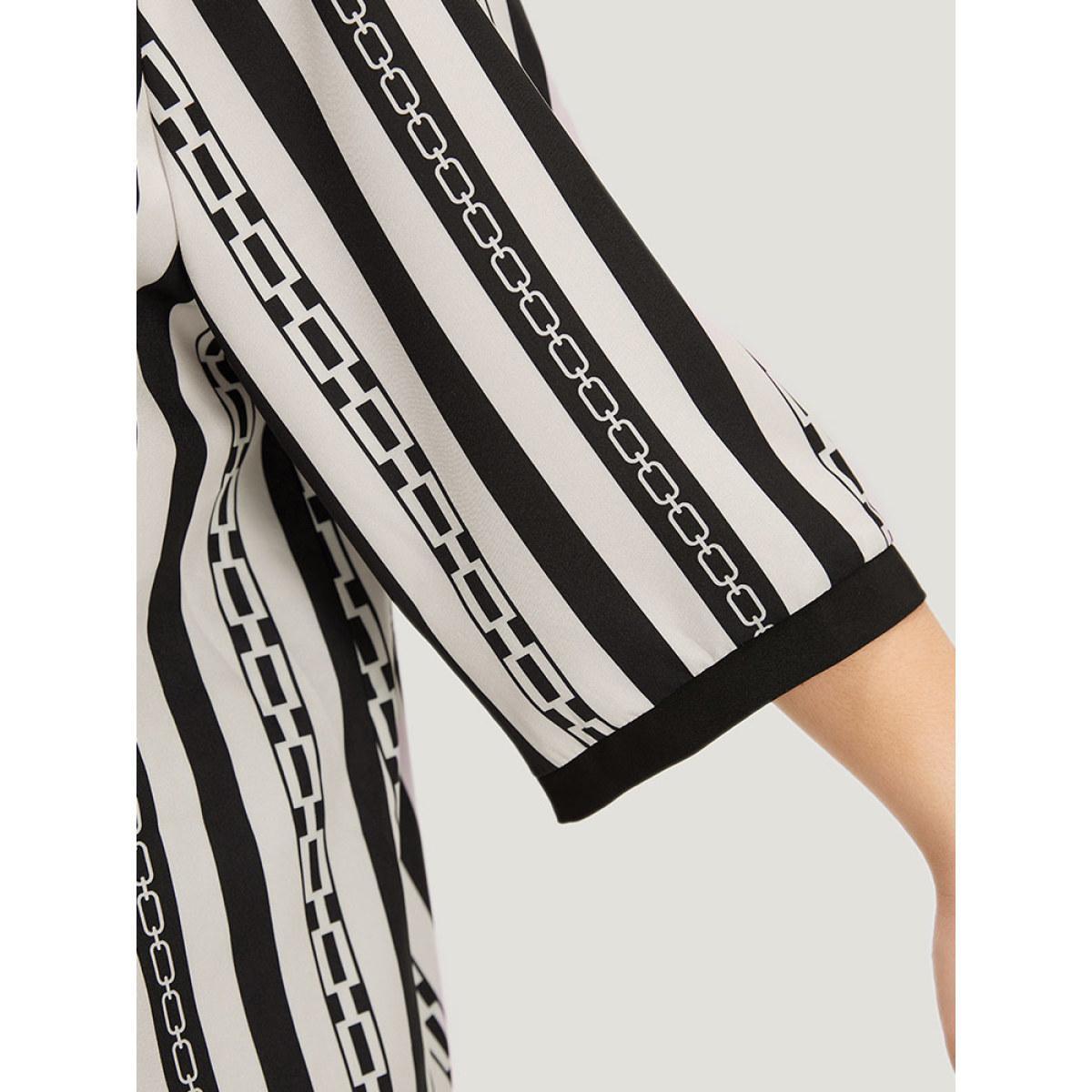 Plus Size Striped Patchwork Contrast Open Front Kimono Women Black Casual Contrast Loose Dailywear Kimonos BloomChic 22-24/3X Product Image