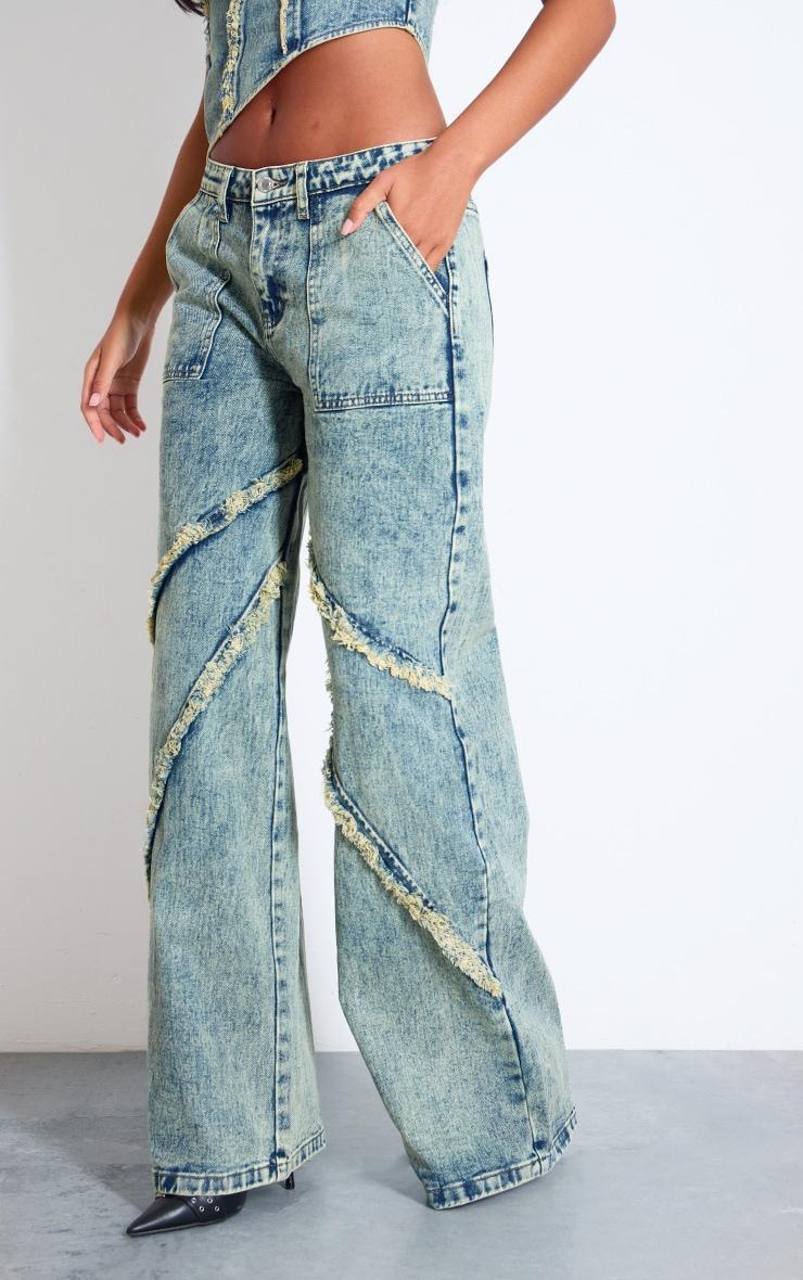 Tall Vintage Wash Low Rise Raw Seam Detail Wide Leg Jeans Product Image
