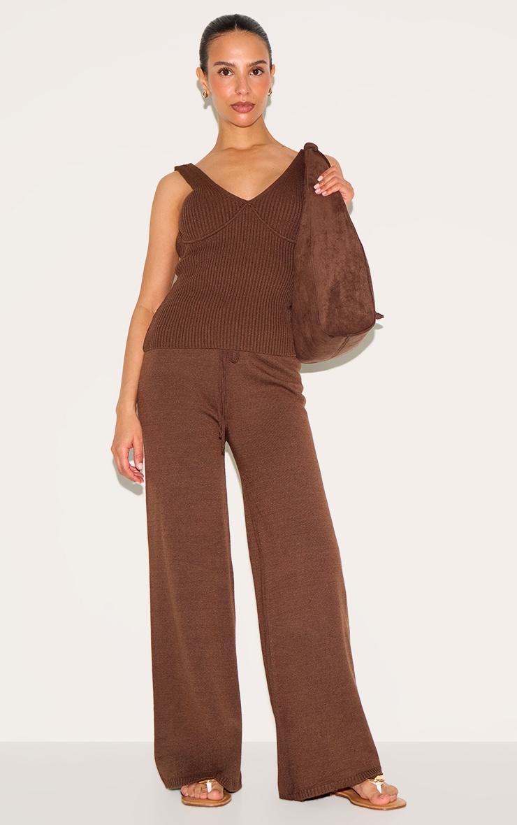 Petite Chocolate Knitted Straight Leg Pants Product Image