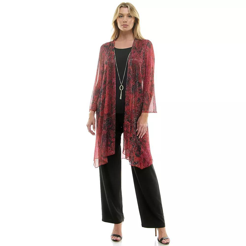 Women's Luxology 2Fer Pant Set With Attached Tank And Detachable Necklace, Size: Small, Black Red Product Image
