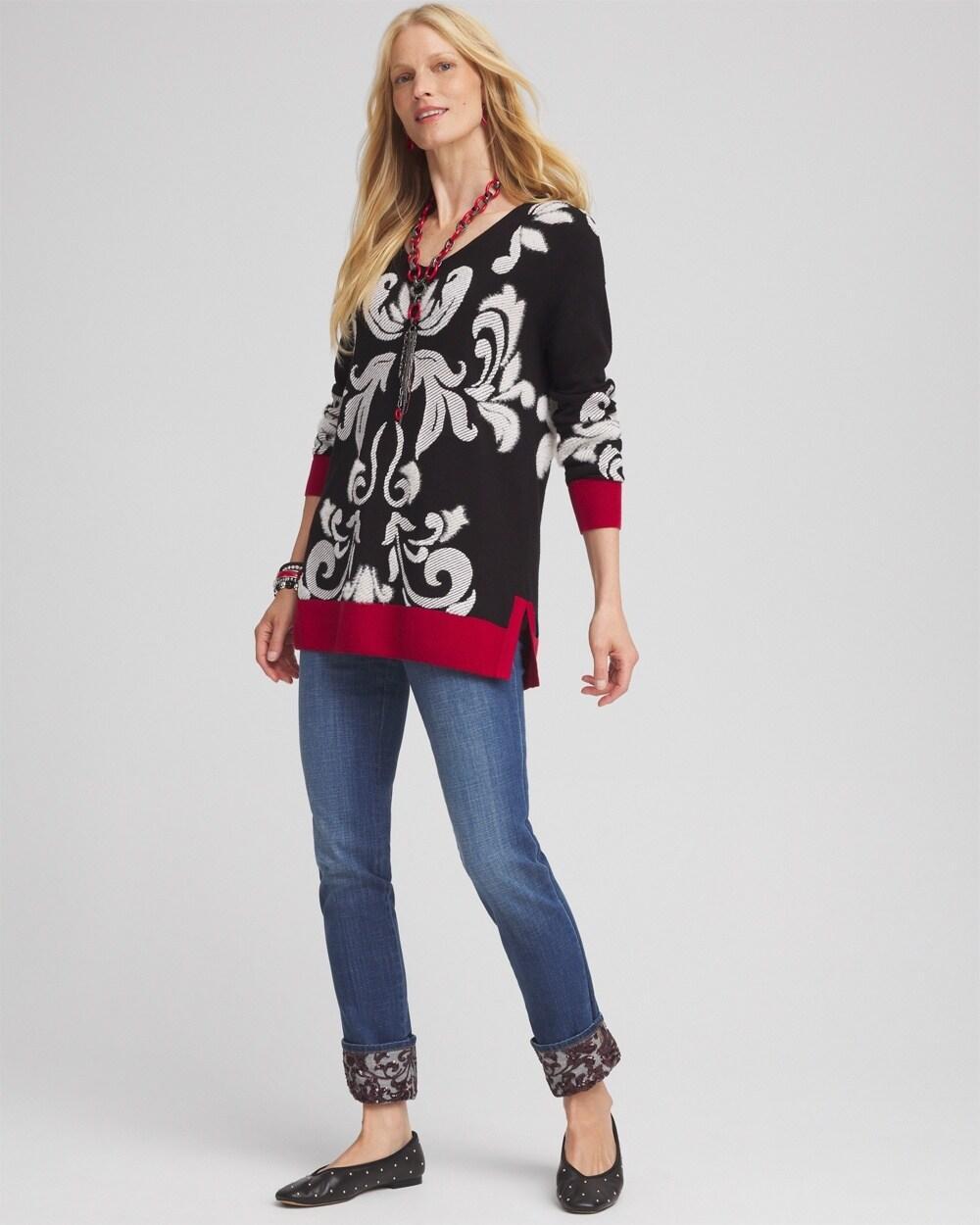 Floral V-Neck Sweater Tunic Product Image