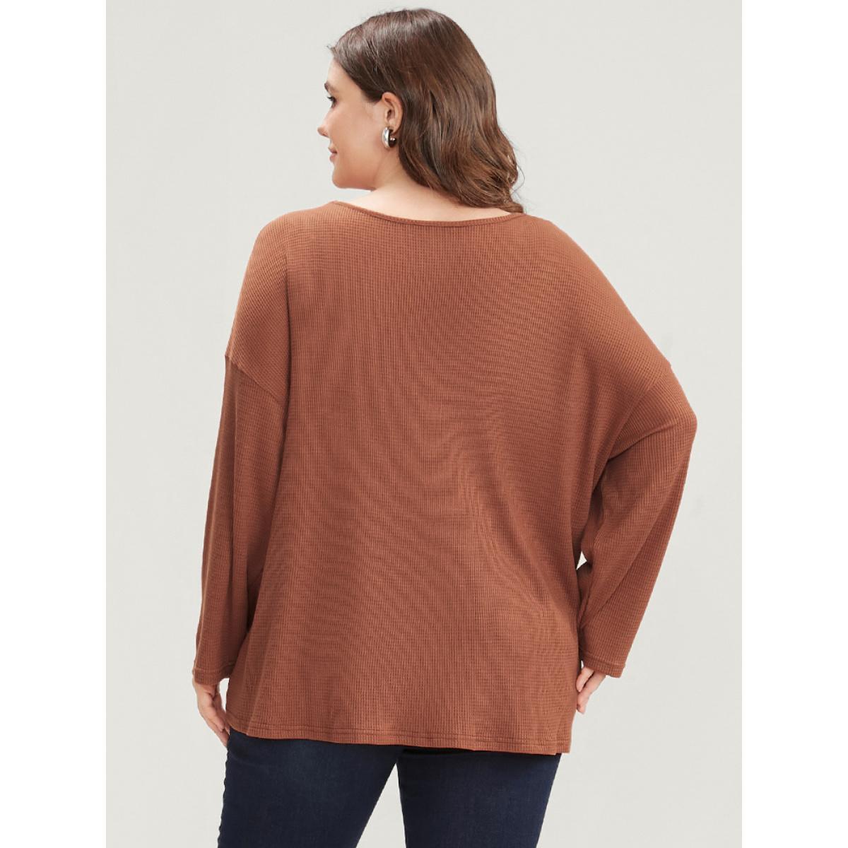 Plus Size Solid V Neck Lace Trim Twist Front Sweatshirt Women Rust Elegant Twist-front V-neck Dailywear Sweatshirts BloomChic 14-16/1X Product Image