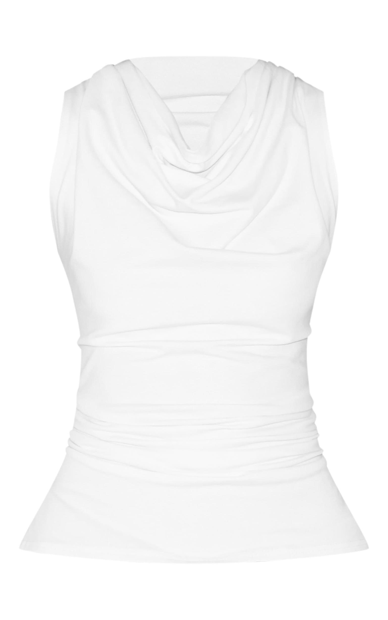 White Cotton Ruched Waist Sleeveless Top Product Image