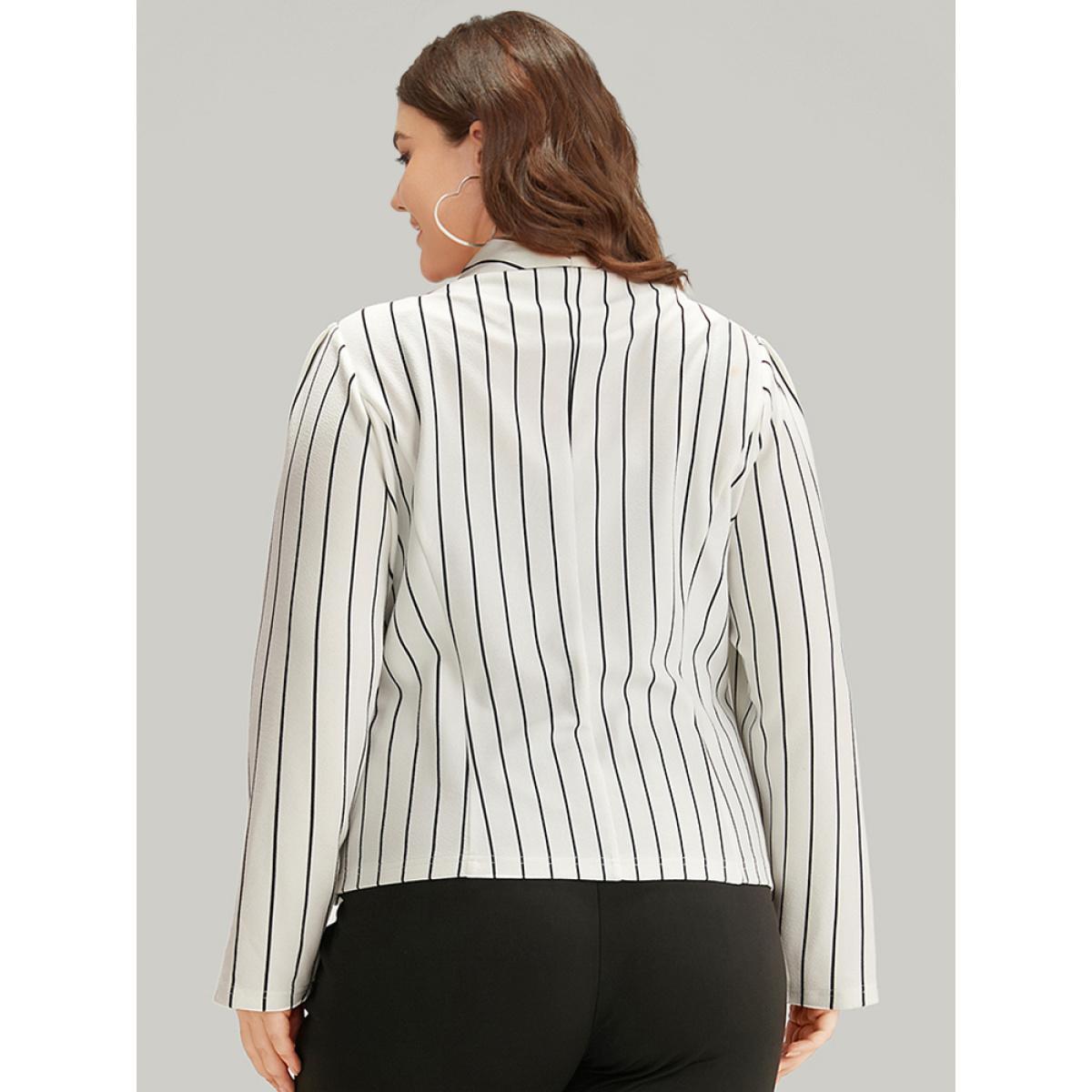 Plus Size Striped Lapel Collar Open Front Blazer White Women Work Striped Asymmetrical Sleeve Long Sleeve Lapel Collar 14-16/1X At the Office Blazers BloomChic Product Image