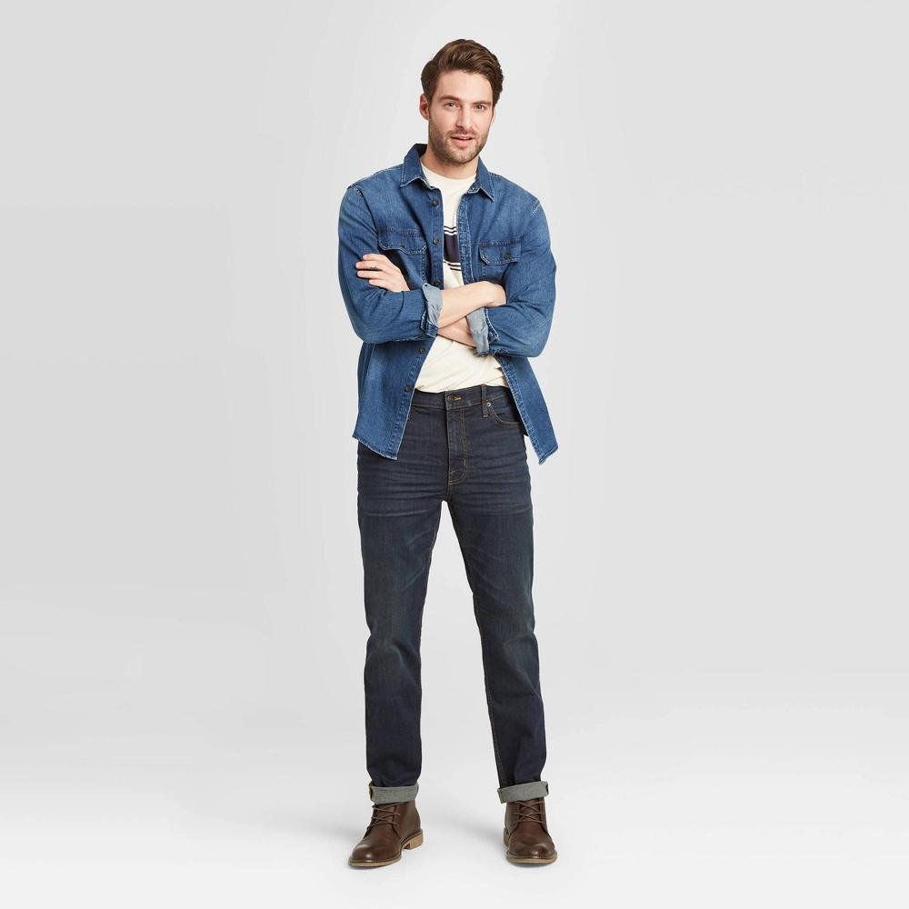 Men's Slim Fit Jeans - Goodfellow & Co™ Indigo 28x32: Mid Rise, Stretch , Fly Button, Zipper Closure, 73% Cotton Product Image