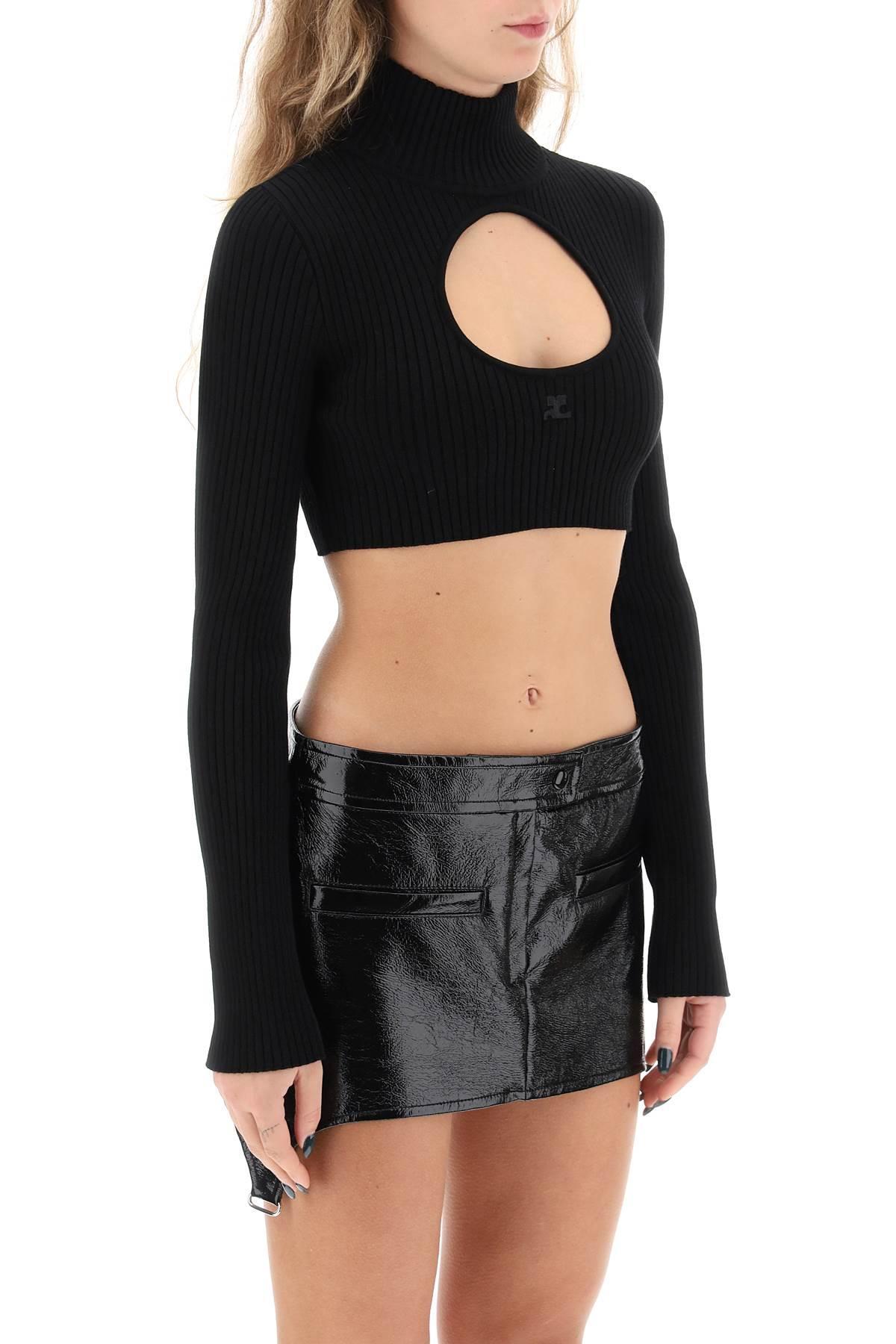COURRÈGES Cropped Ribbed Jumper In Black Product Image
