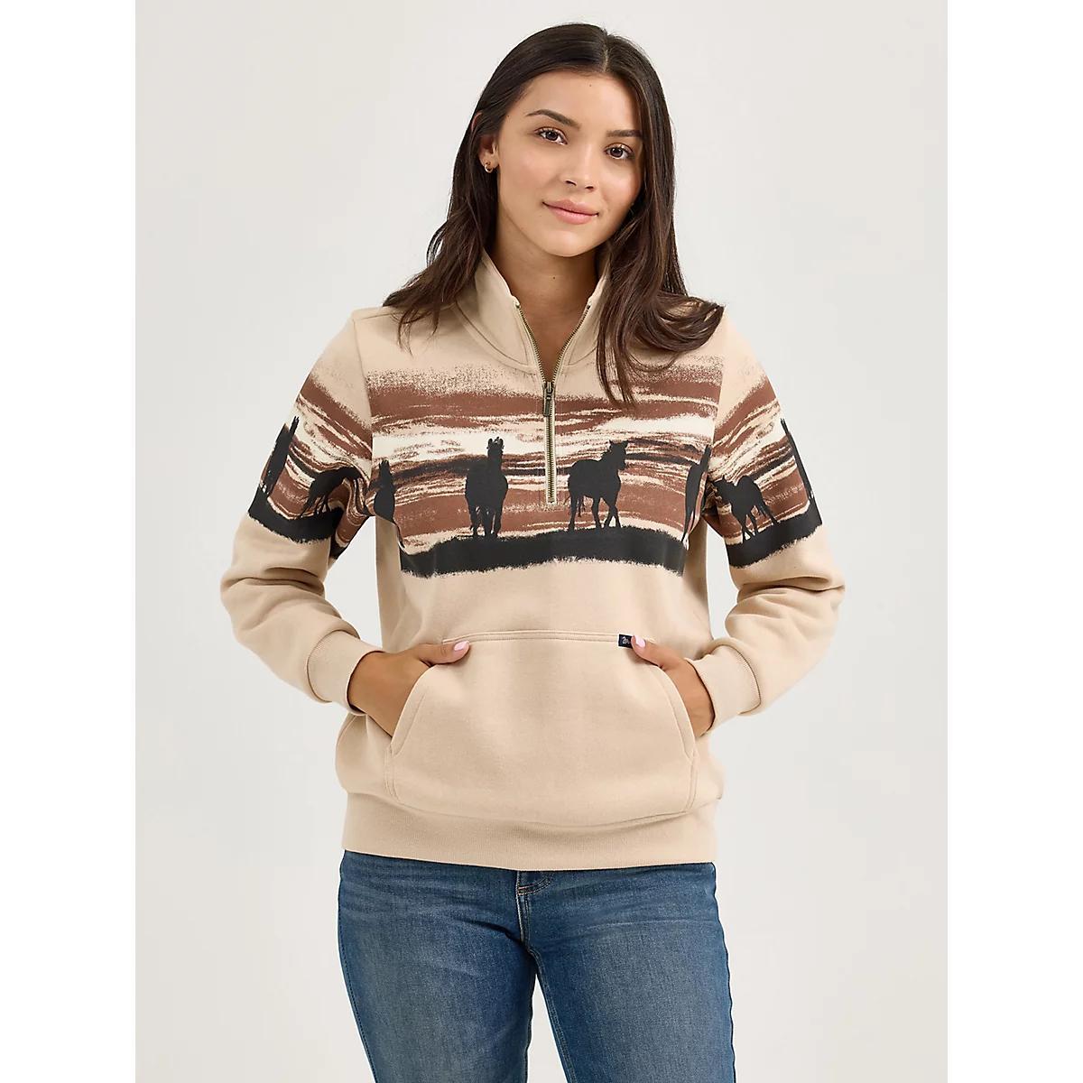 Women's Western Quarter Zip Sweatshirt in Cream Product Image