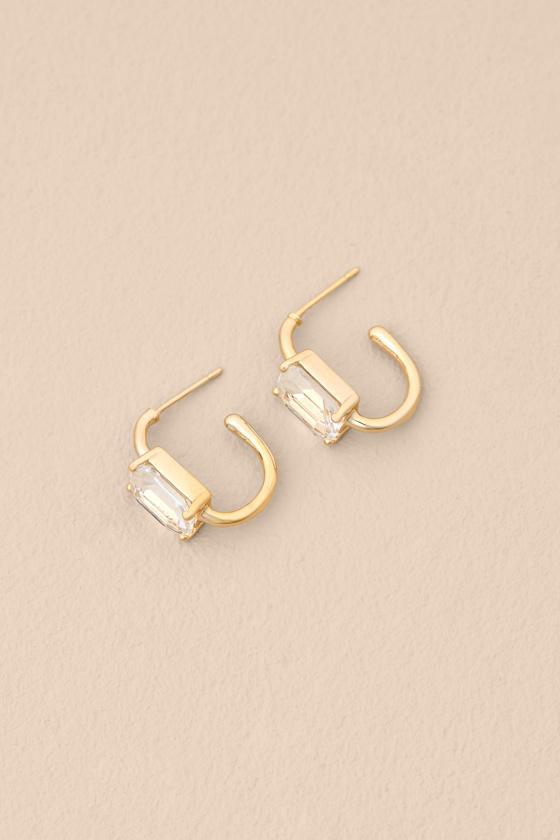 Clarise Gold Rhinestone Huggie Hoop Earrings Product Image