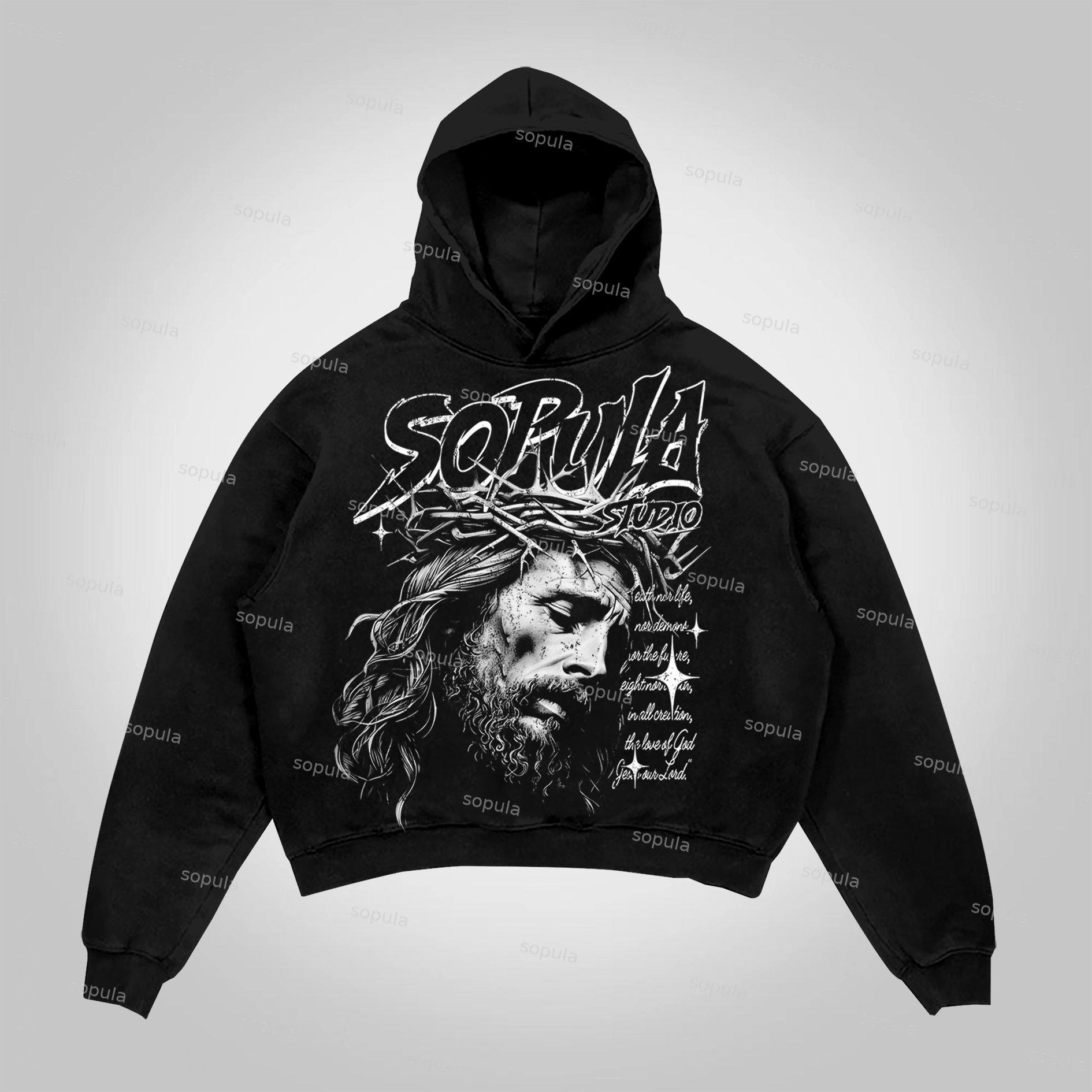 Sopula Jesus Retro Fade Portrait Graphic Hoodie Product Image