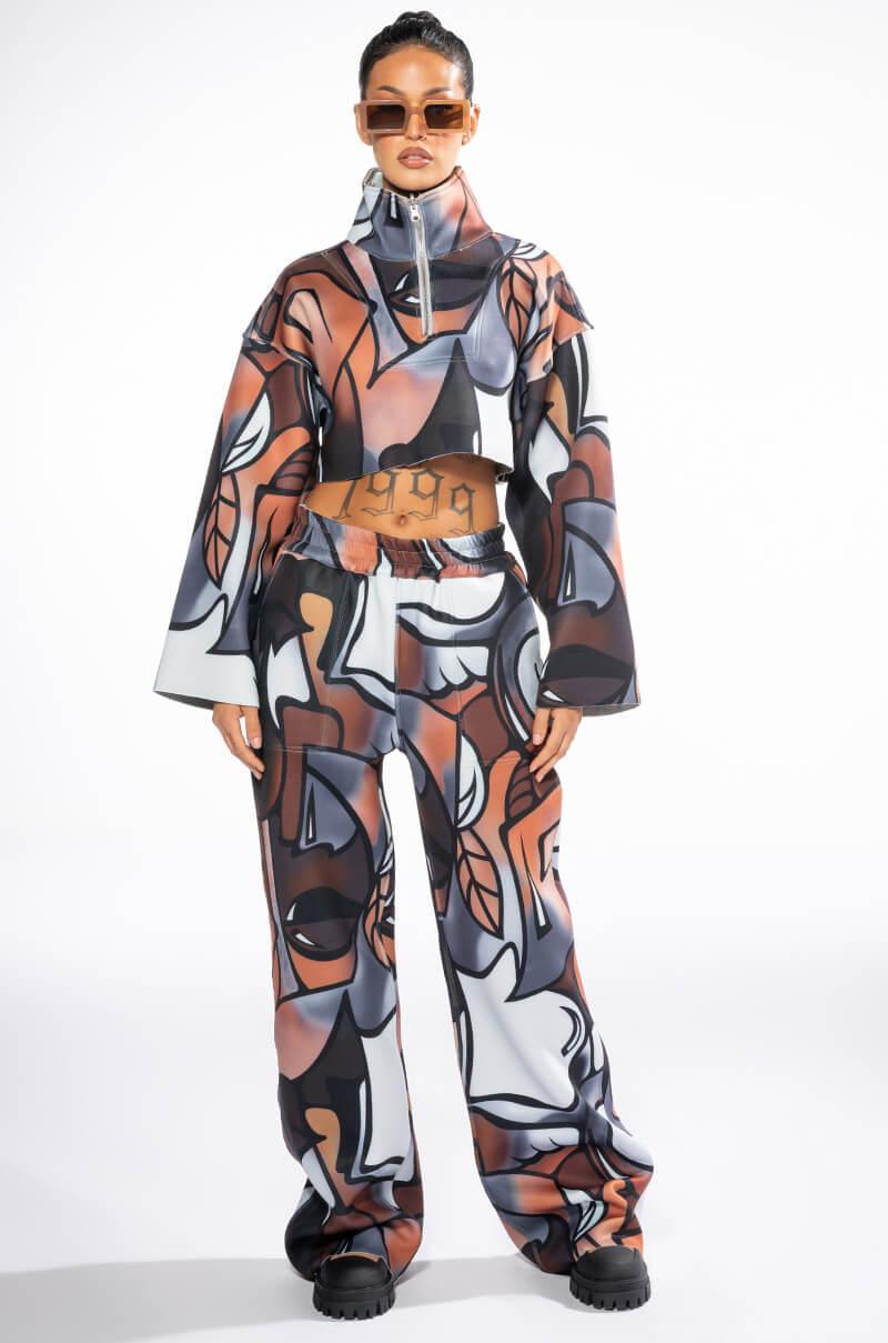 MAIN SQUEEZE PRINTED SCUBA WIDE LEG JOGGER Product Image