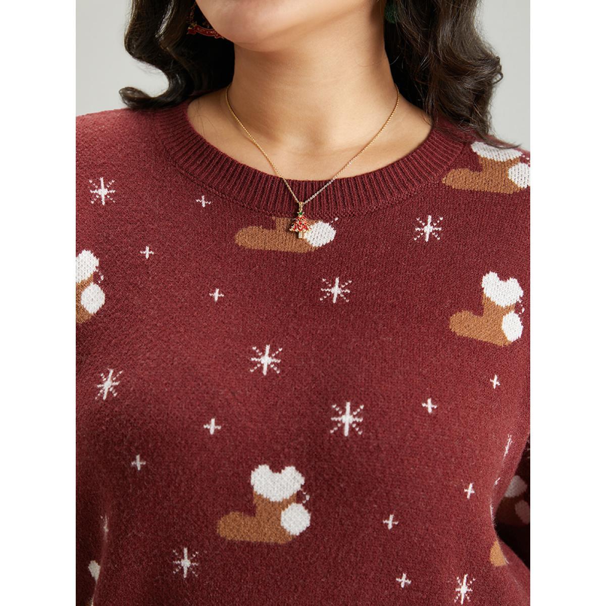 Plus Size Supersoft Essentials Christmas Print Star Round Neck Pullover Scarlet Women Casual Loose Long Sleeve Round Neck Festival-Christmas Pullovers BloomChic 10/M Product Image